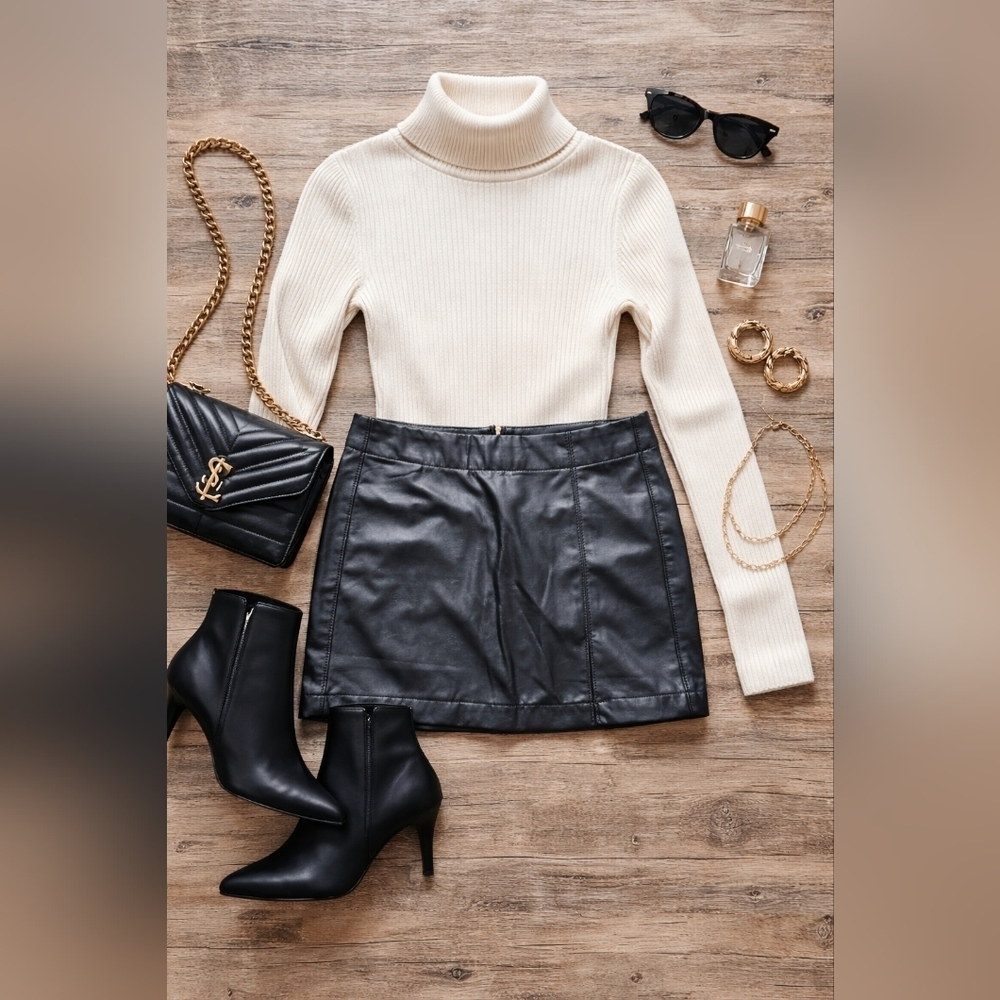 NWT American Eagle Black Faux Leather High Rise Mini Skirt - Picture 2 of 6